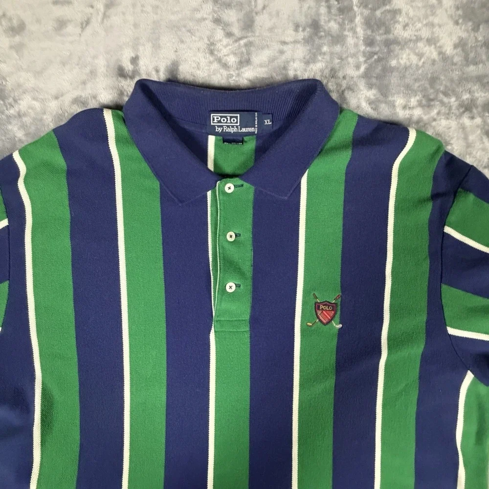 Vtg Polo Ralph Lauren Shirt Men's XL Stripes Crest Embroidery Preppy Y2K Knit